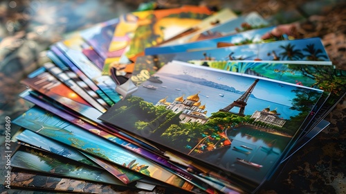 A stack of old-fashioned postcards