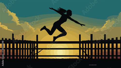 Black silhouette faceless athlete woman jumping a f