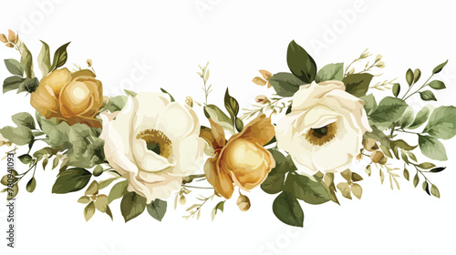 Bouquets frame border. White flowers rose peony gol