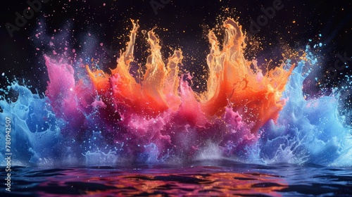Mesmerizing Explosion of Vibrant Colors and Dynamic Water Splashes in Captivating Digital Artwork