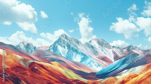 a colorful landscape of mountains with the words rainbow on the bottom