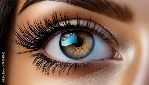 this close up captures a womans eye with remarkably long lashes enhanced by the application of mascara for added length and volume the focus is on the intricate details of the eye and lashes