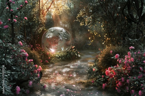 A glowing orb that glows within the heart of a tranquil garden.