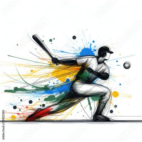 Baseball player in watercolor illustration with Generative AI.