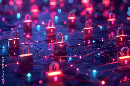 Isometric Virtual Padlocks in a Connected Cybersecurity Network Illustrating the Importance of Multiple Security Layers