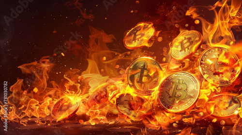 Stylized representation of gas fees in cryptocurrency transactions, with flames consuming digital assets,
