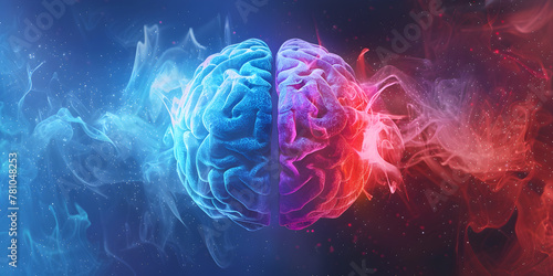 Blue and red brains side by side, representing different thought processes or ideas.