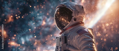 Astronaut gazing out at the vast expanse of the universe from their visorcovered helmet ,3DCG,high resulution,clean sharp focus