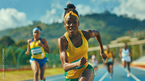 An jamaican woman athlete running on the track