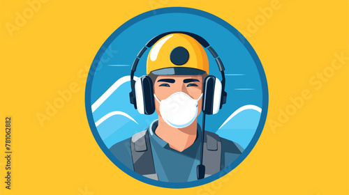 Flat design factory and worker with earmuffs icon v
