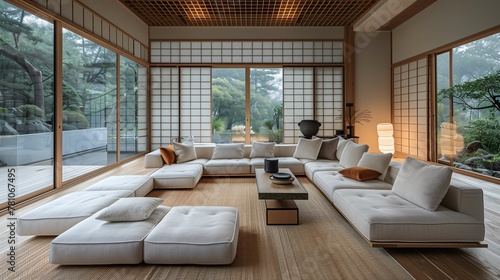 Modern Japanese Living Room with Natural View