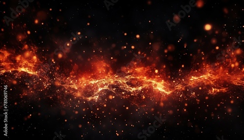 Detail of fire ember particles sparkle background, vibrant fire colors of spinning sparks