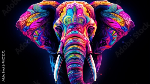Abstract neon Elephant animal painting image 