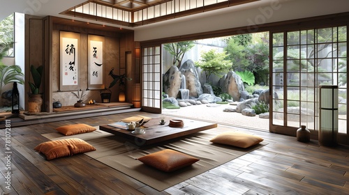 Traditional Japanese Living Room with Garden View