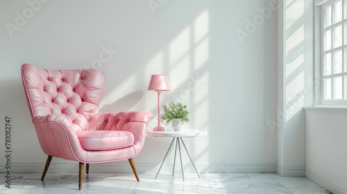 Pink armchair in modern interior.