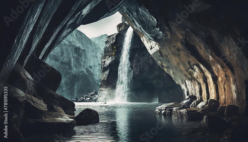 mountain waterfall cave style interior waterfall cave gym backdrop beautiful bright exercise room indoor background mountain cave gym room design created with generative ai technology