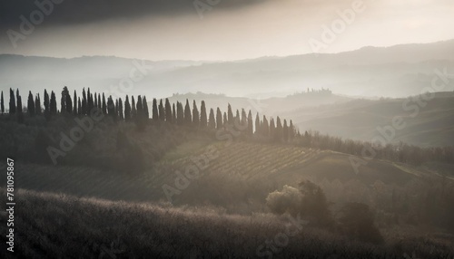 impressive spring landscape view with cypresses and vineyards tuscany italy