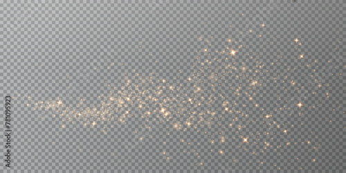 Christmas background. Powder dust light PNG. Magic shining gold dust. Fine, shiny dust bokeh particles fall off slightly. Fantastic shimmer effect. Vector illustrator. 