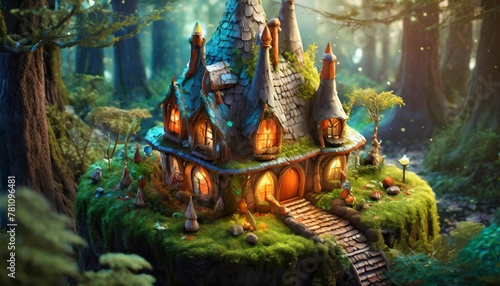 3d isometric illustration dream world of cute gnome royal house in a magical forest fairytale colorful kingdoms for comic book