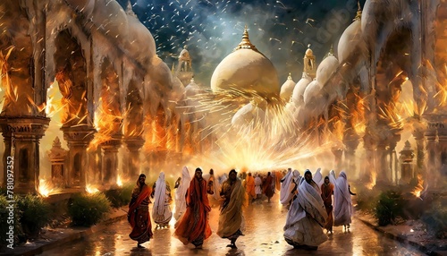 illustration ofunidentified hindu pilgrims carrying out a religious generative ai