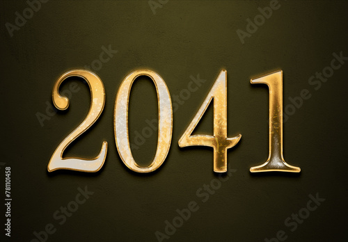 Old gold effect of 2041 number with 3D glossy style Mockup. 