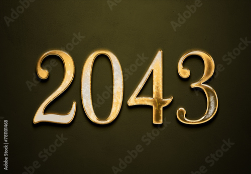 Old gold effect of 2043 number with 3D glossy style Mockup. 