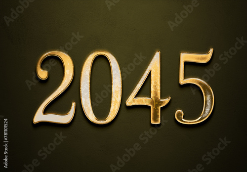 Old gold effect of 2045 number with 3D glossy style Mockup. 