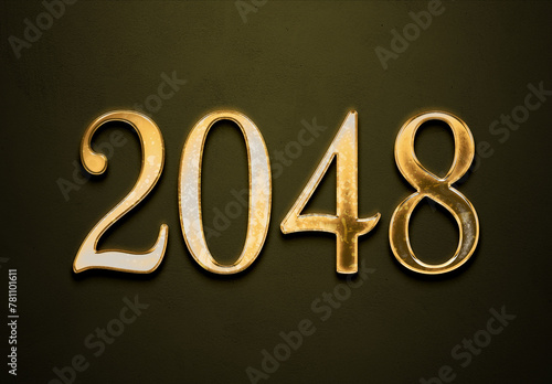 Old gold effect of 2048 number with 3D glossy style Mockup. 