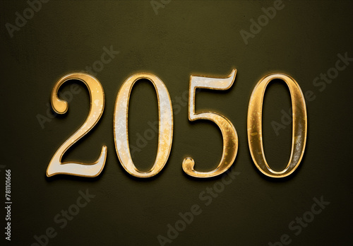 Old gold effect of 2050 number with 3D glossy style Mockup. 