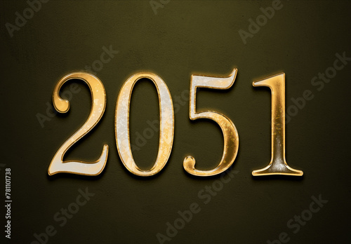 Old gold effect of 2051 number with 3D glossy style Mockup. 