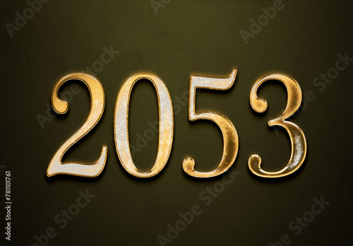 Old gold effect of 2053 number with 3D glossy style Mockup. 