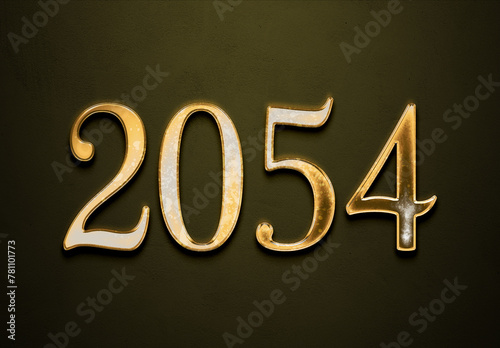 Old gold effect of 2054 number with 3D glossy style Mockup. 