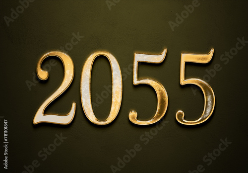 Old gold effect of 2055 number with 3D glossy style Mockup. 