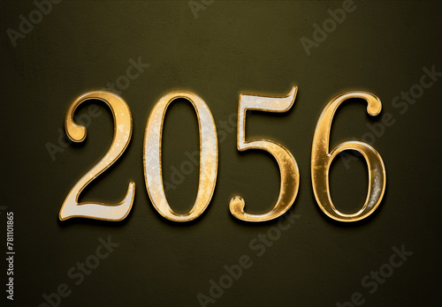Old gold effect of 2056 number with 3D glossy style Mockup. 