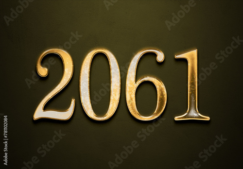 Old gold effect of 2061 number with 3D glossy style Mockup. 