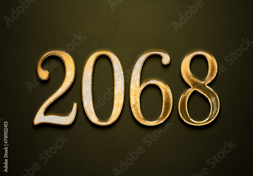Old gold effect of 2068 number with 3D glossy style Mockup. 