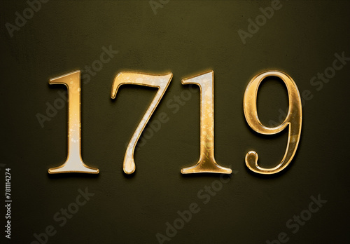 Old gold effect of 1719 number with 3D glossy style Mockup. 