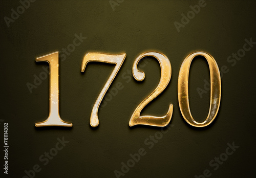 Old gold effect of 1720 number with 3D glossy style Mockup. 