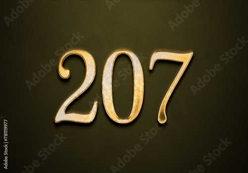 Old gold effect of 207 number with 3D glossy style Mockup. 