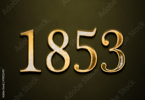 Old gold effect of 1853 number with 3D glossy style Mockup. 