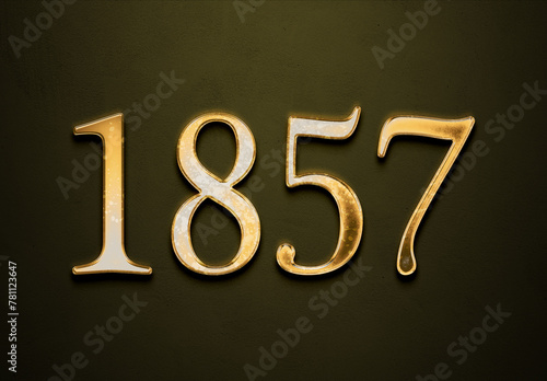 Old gold effect of 1857 number with 3D glossy style Mockup. 