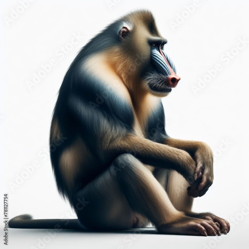 Image of isolated mandrill against pure white background, ideal for presentations 