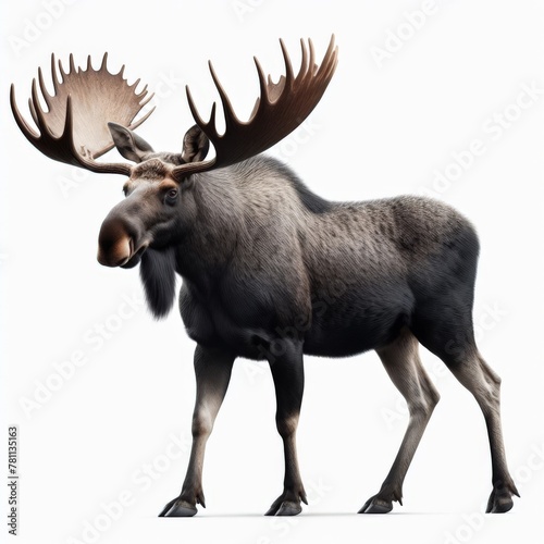 Image of isolated moose against pure white background, ideal for presentations 