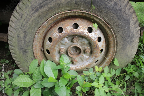 Closeup of Damaged and Flat Car Tires