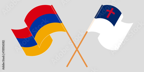 Crossed and waving flags of Armenia and christianity