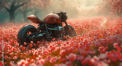 motorcycle in flowers generation AI