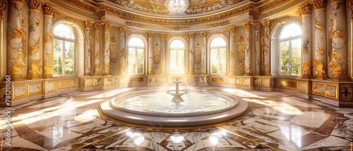 Historic Russian Palace Hall, Adorned with Golden Ornamentation and Luxurious Decor, a Testament to Royal Opulence