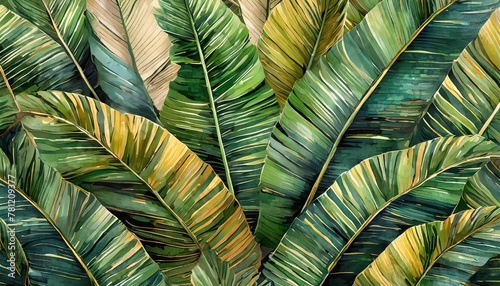 tropical seamless border with beautiful palm banana leaves hand painted vintage 3d illustration glamorous exotic abstract background design luxury wallpaper posters paper cloth fabric printing