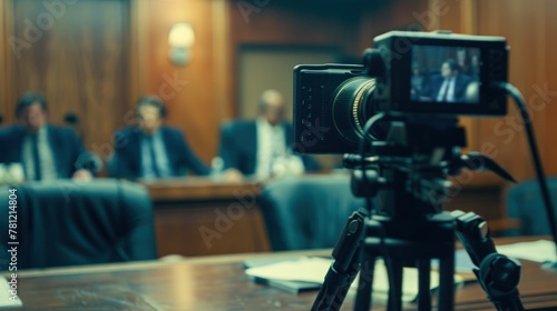 A legal deposition being recorded on video. 
