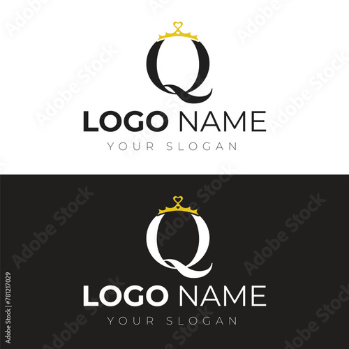 Elegant Q Letter with Crown Logo Template. Royal Logo Concept
